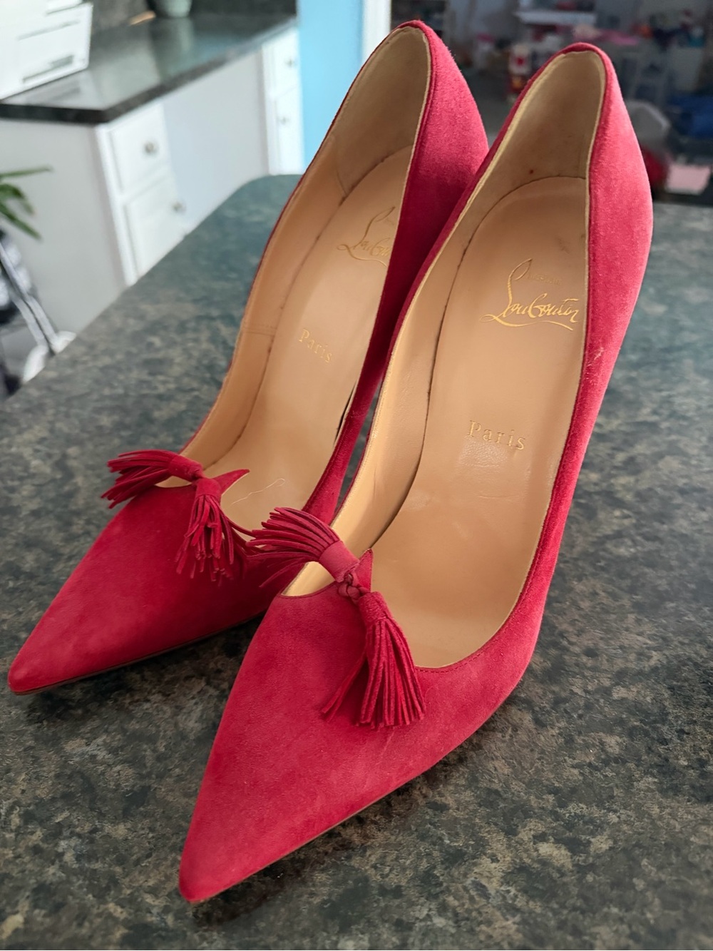 Christian Louboutin Red Suede Tassel Pointed Pumps
